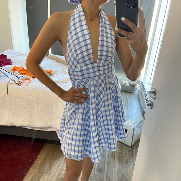 Free People Halter Dress Blue and White Checkered - Picture 8 of 8